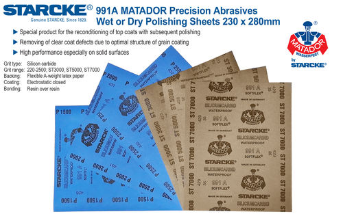 Starcke 991A MATADOR Wet or Dry Polishing Sheet 230 x 280mm