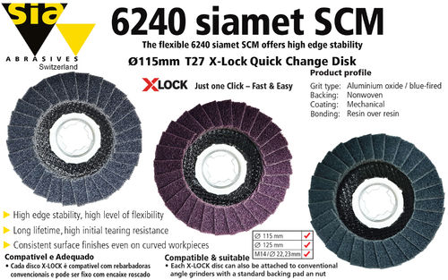 SIA 6240 Siamet SCM X-Lock Disco para acondicionamento de superfícies flexível Ø115mm x 22mm