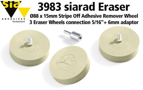 SIA 3983 Siarad Eraser Stripe Off Adhesive Remover Wheel Kit 3 Pcs + Adaptor